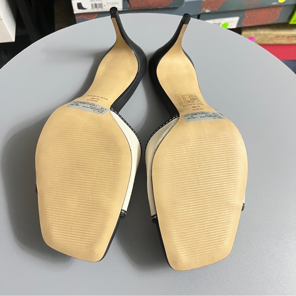 Aqua Black and Cream Sandalia Heeled Mules - Picture 9 of 11